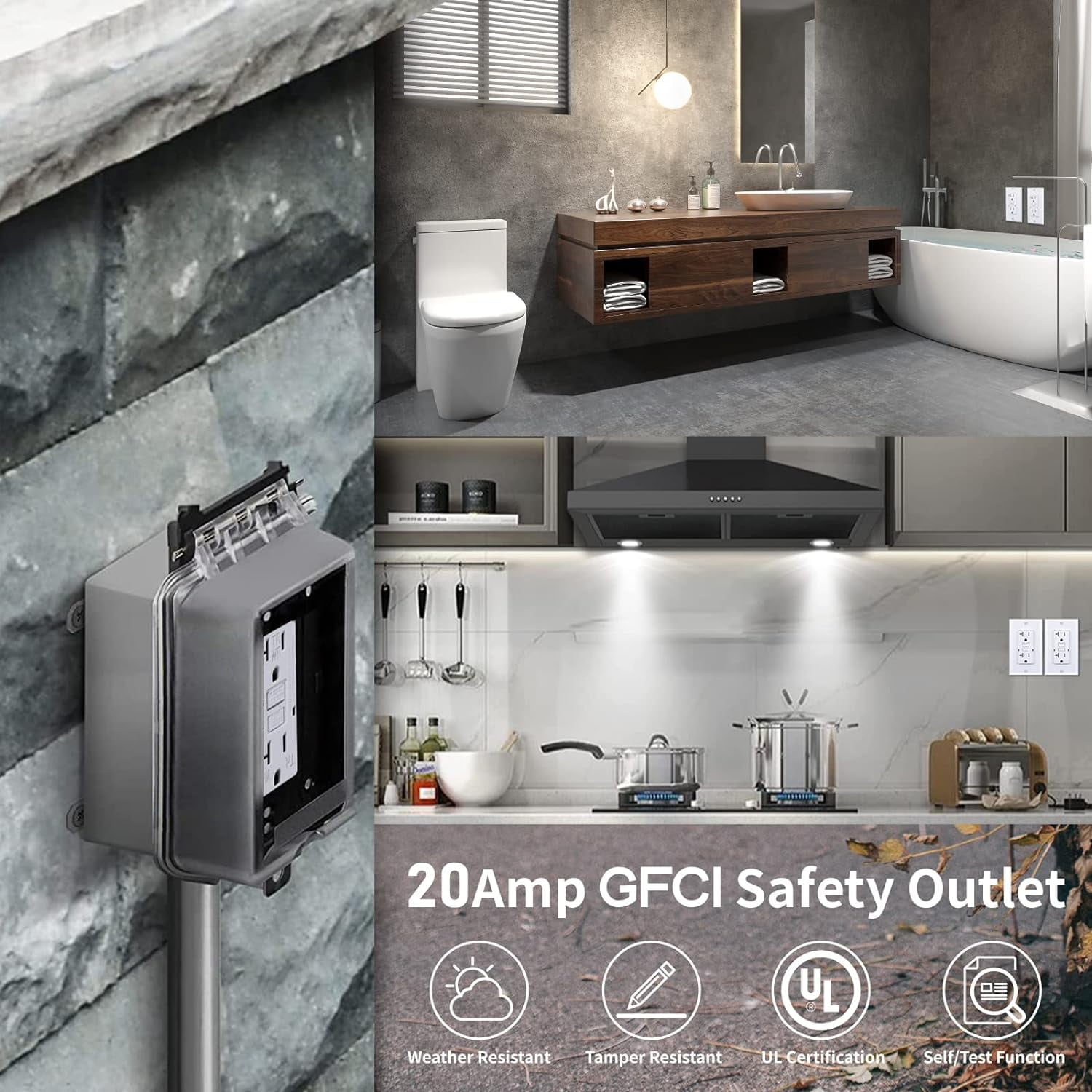 3GRACE 20 Amp GFCI Outlet, Tamper Resistant, Weather Resistant, LED Indicator, Wall Plate Included, UL Listed, White, 10 Pack