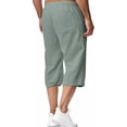 thumbnail image 2 of Men's Cotton Linen Pants 3/4 Quarter Waistband Loose Pant Casual Solid Color Drawstring Cropped Pants with Pockets, 2 of 6