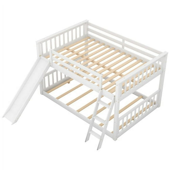 Full over Full Bunk Bed with Convertible Slide and Ladder White