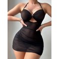 thumbnail image 2 of SUNSIOM Ensemble de Lingerie pour Femmes Transparent Anneau Chaîne Col Halter Robe en Maille String 2 Pcs, 2 of 7