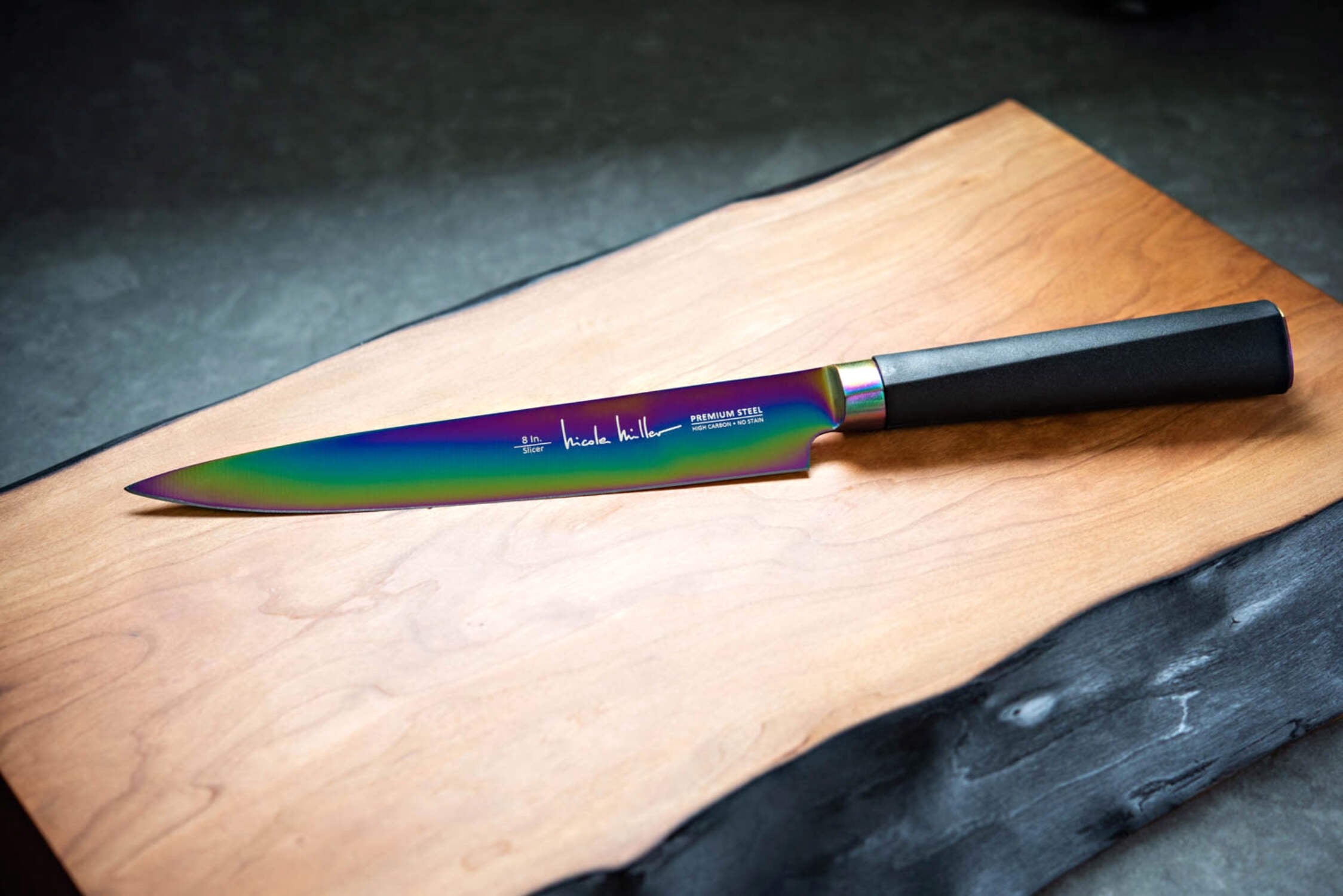 Nicole Miller Cutlery Knife Set - 5-Piece Rainbow Knife Set with Acrylic Stand
