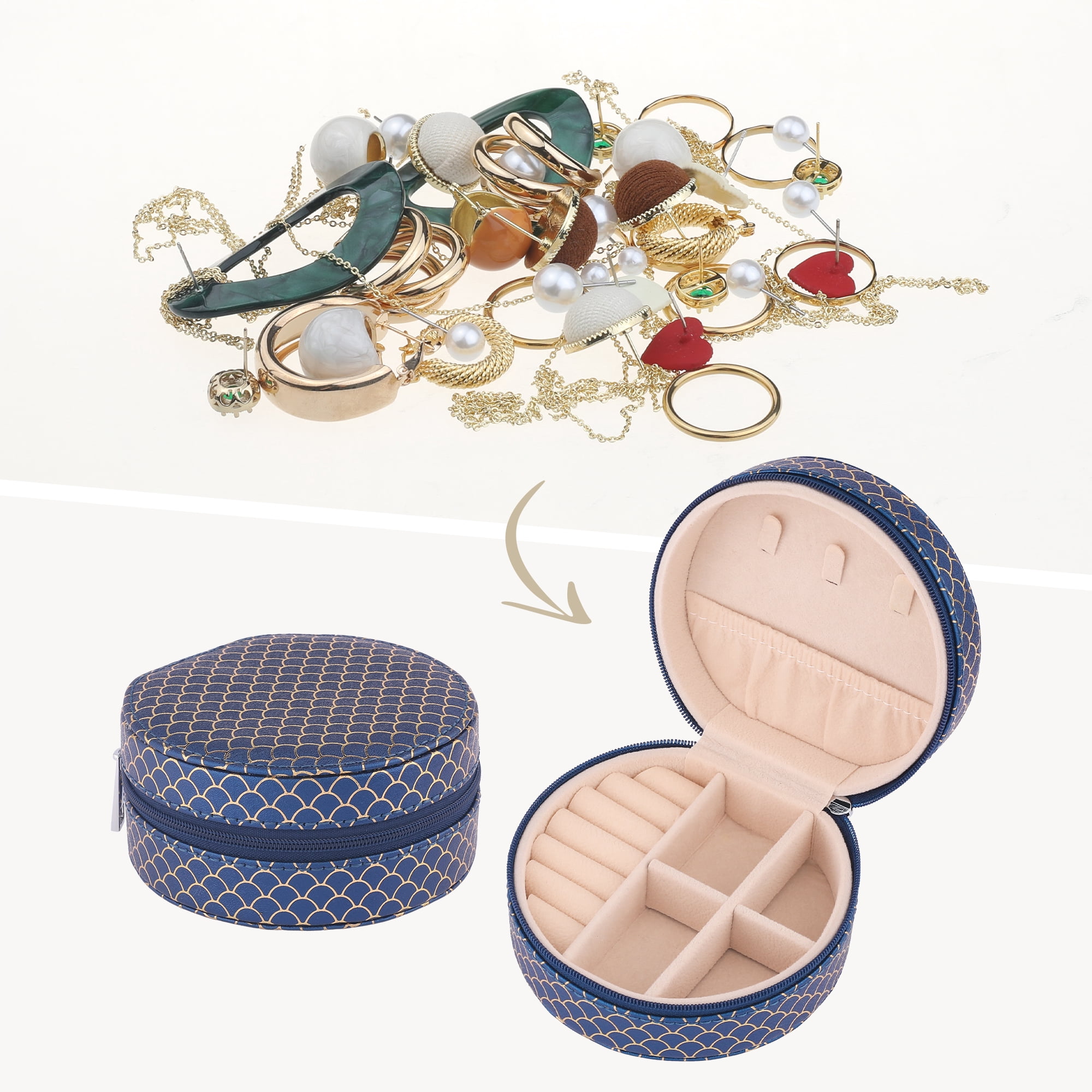 Unique Bargains Mini PU Leather Jewelry Box for Women Portable Organizer Case Dark Blue