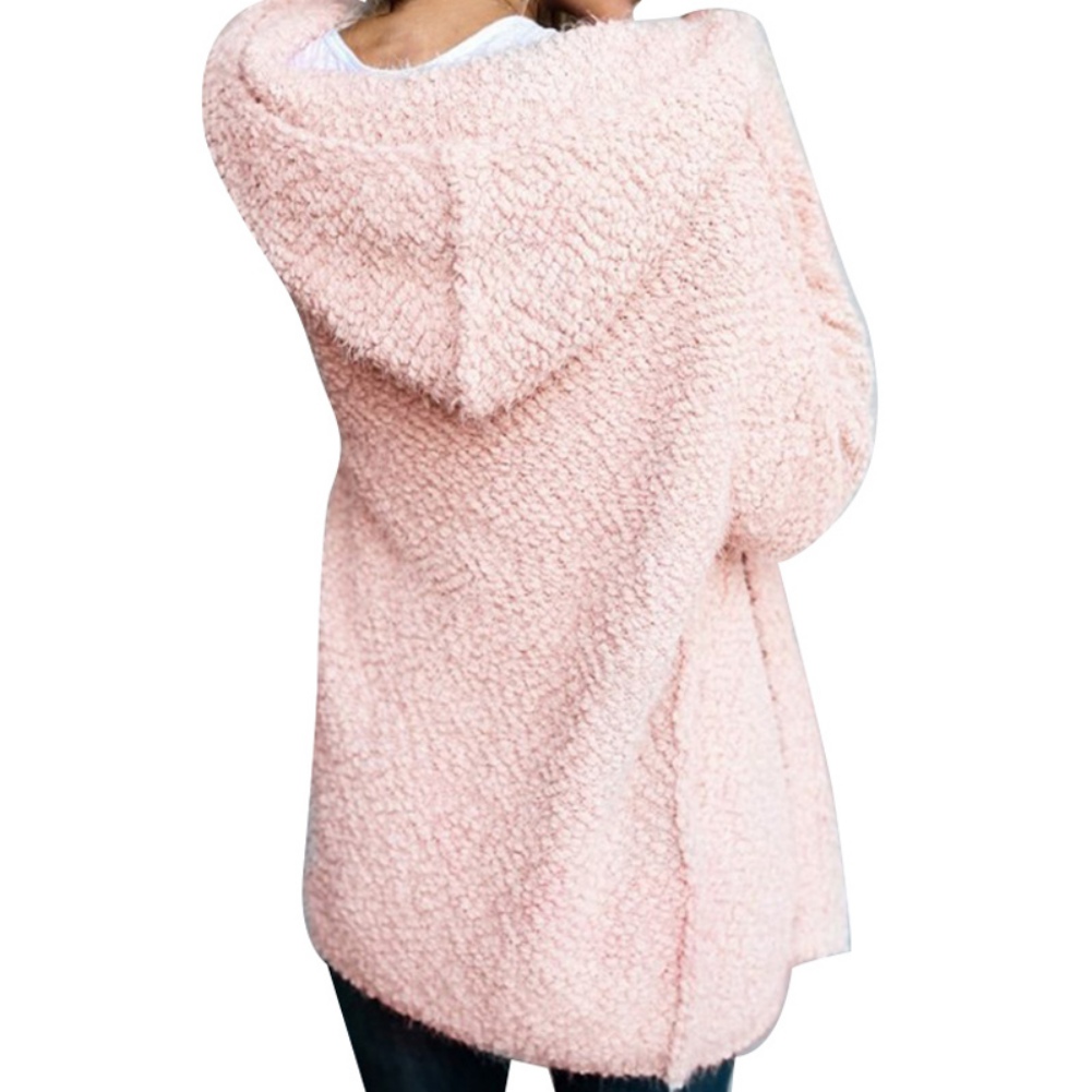 Women Hooded Coat Faux Fur Zipper Coat Women Oversize Fleece Soft Jacket Thick Long Sleeve Plush Jackets Pink L - image 3 of 5