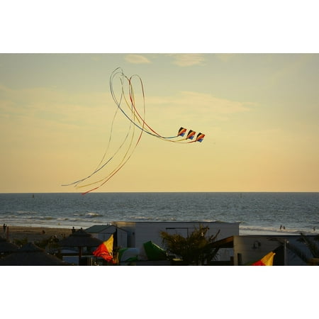 Canvas Print Blue Sky Sea Looping Beach Clouds Wind Kite Air Stretched Canvas 10 x