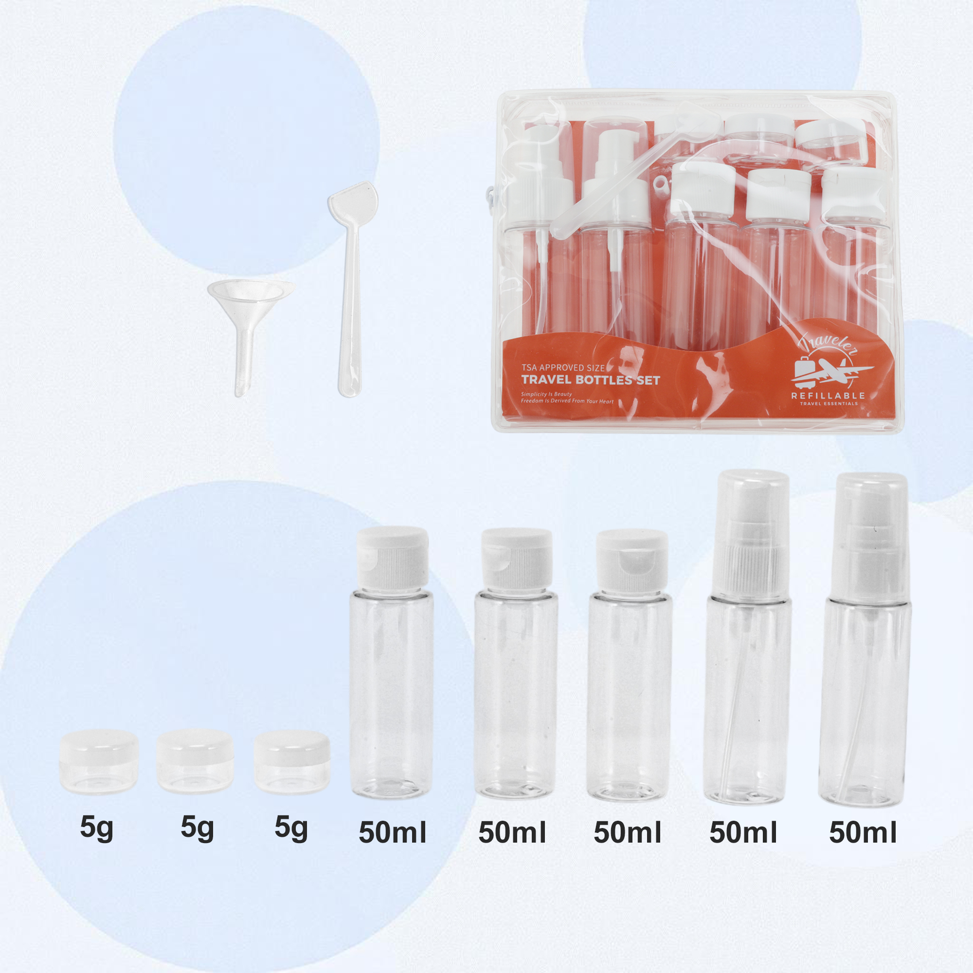 Unique Bargains Leakproof Travel Container Set with Transparent Zipper Pouch White 8Pcs