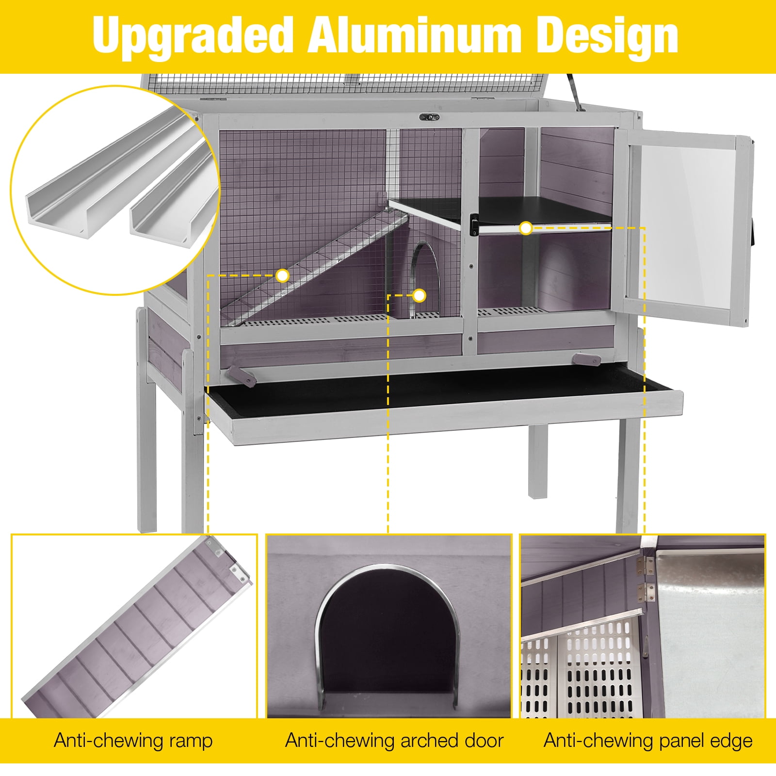 Aivituvin Guinea Pig Cages Indoor Rabbit Hutch with Removable Stand Anti Chewing Wooden
