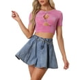 thumbnail image 1 of Camisetas brillantes y glamurosas INSPIRE CHIC para mujeres, con mangas cortas y corte crop, color rosa intenso, 1 of 6