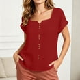 thumbnail image 6 of GUACER Womens Square Neck Henley Tops Short Sleeve Button Down Blouses Cotton Linen for Casual Daily Wear, 6 of 9