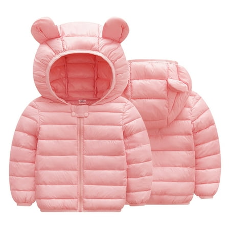 

EHTMSAK Infant Baby Boy Girl s Fall Winter Padded Coat Toddler Child Ears Long Sleeve Outerwear Hooded Zip Up Puffer Jacket Pink 6M-3Y 110