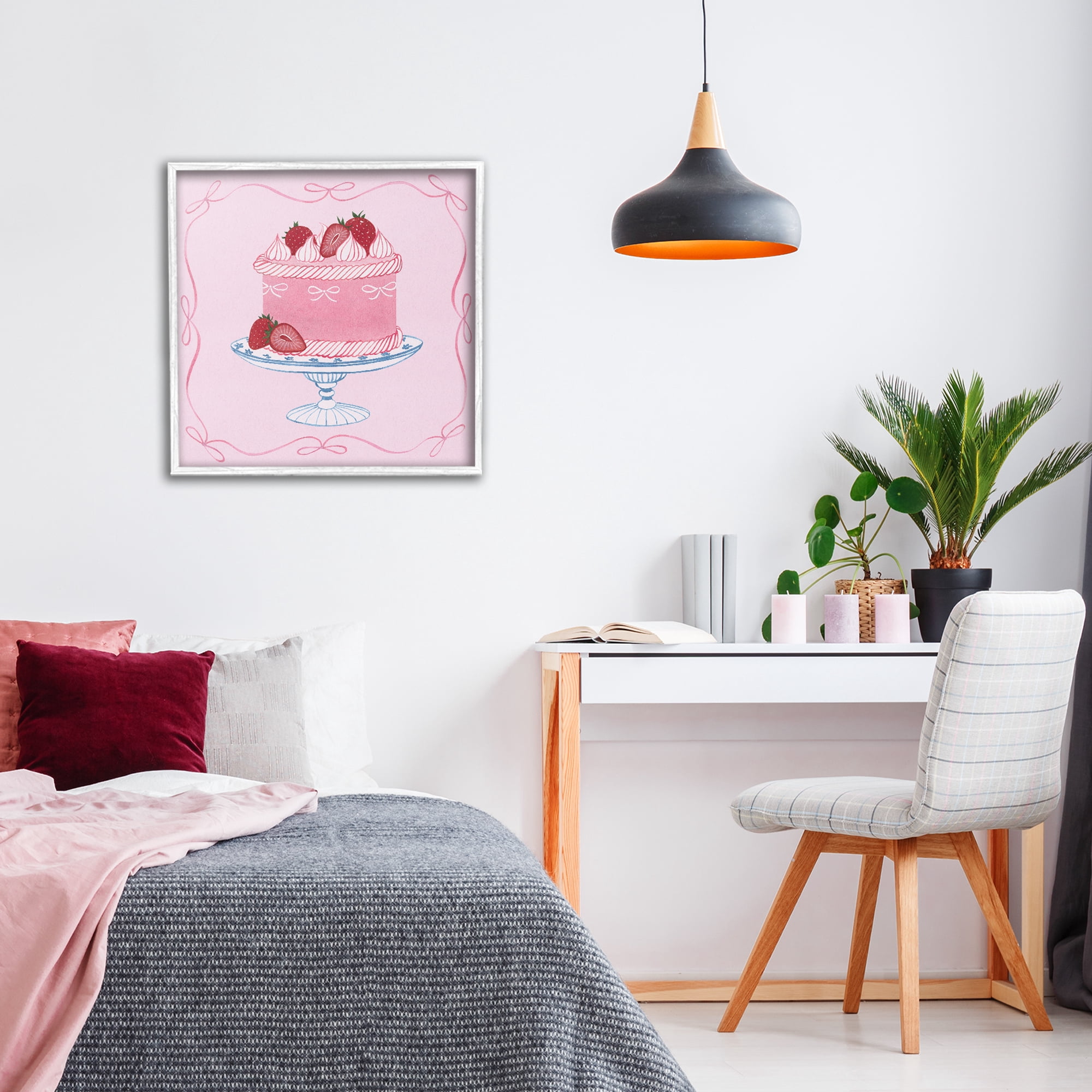Stupell Industries Pink Strawberry Cake White Framed Giclee Art, design by Grace Popp