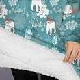 thumbnail image 3 of Oversized Wearable Blanket Hoodie,Blue Christmas Polar Bear Pattern Sherpa Blanket Hoodie with Super Pockets,Super Warm Fuzzy Pullover for Women & Men, 3 of 6