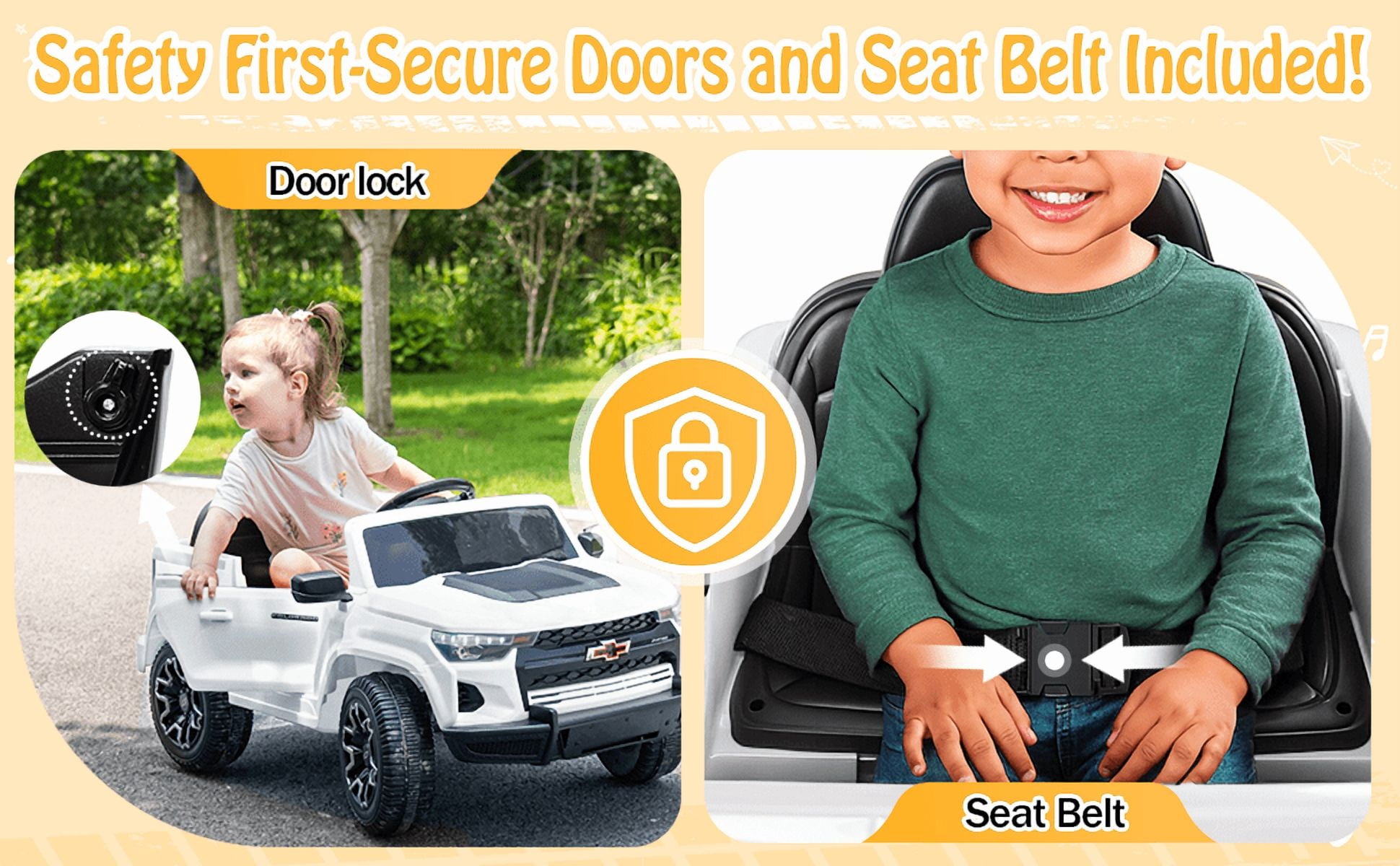 UBesGoo 12V Licensed Chevrolet Colorado Kids Ride on Car, Battery Powered Ride on Toys Truck with Remote Control, White