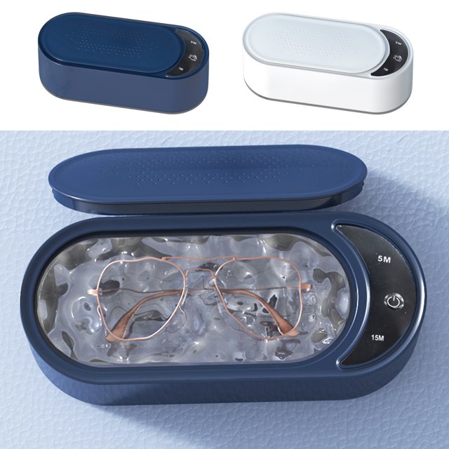 Limpiador Ultrasónico Portátil de Joyas - 47 Khz, Alimentado Por Usb, para Joyas, Relojes, Gafas y Maquinillas de Afeitar - Diseño Compacto de Plástico Blanco/Azul (22,5 X 9,5 X 7 Cm) - Uso Doméstico