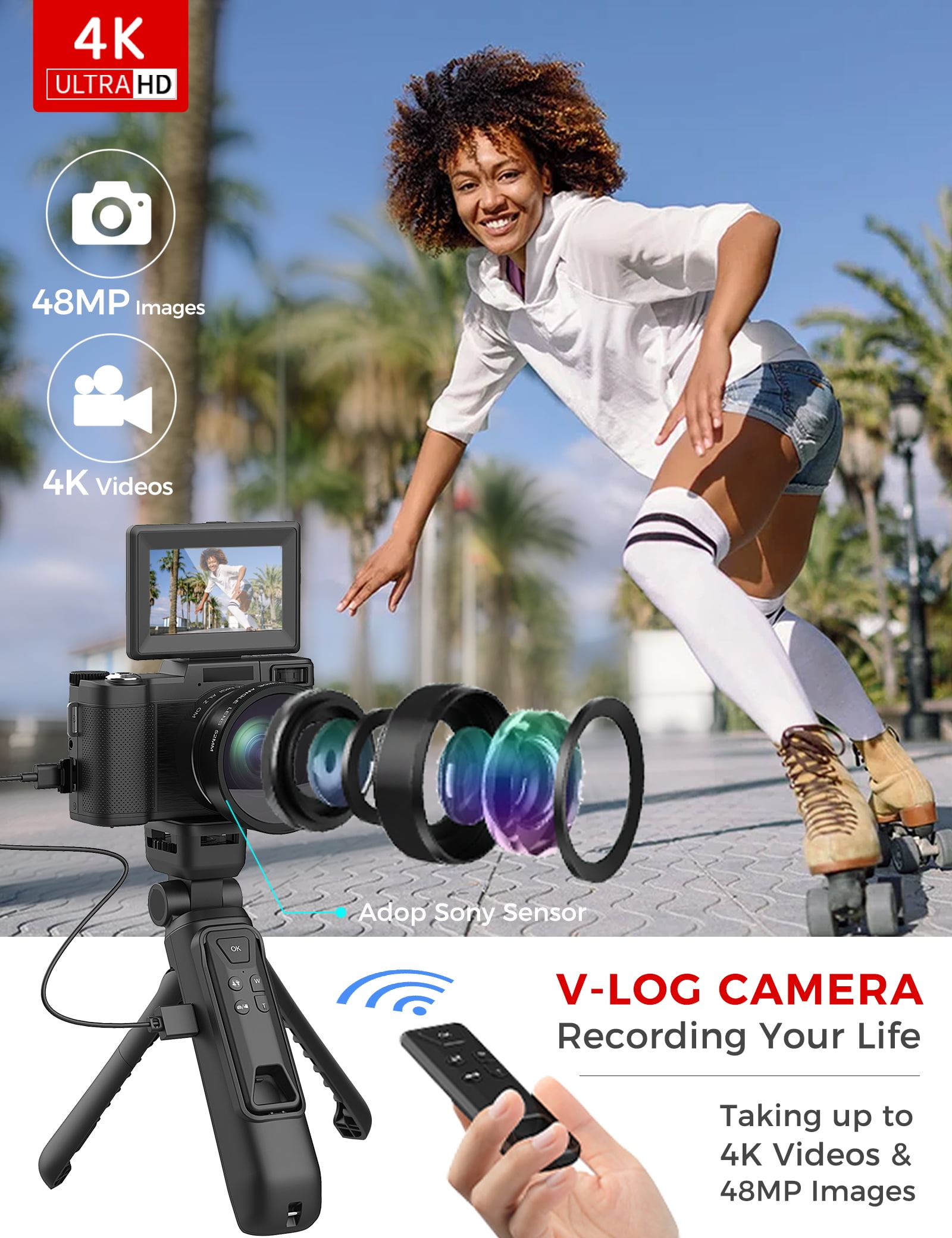 4K Digital Camera with Creator Accessory Kit Autofocus Vlogging Camera Remote Control with Flip Screen, Grip, Wide Angle Lens, Mic