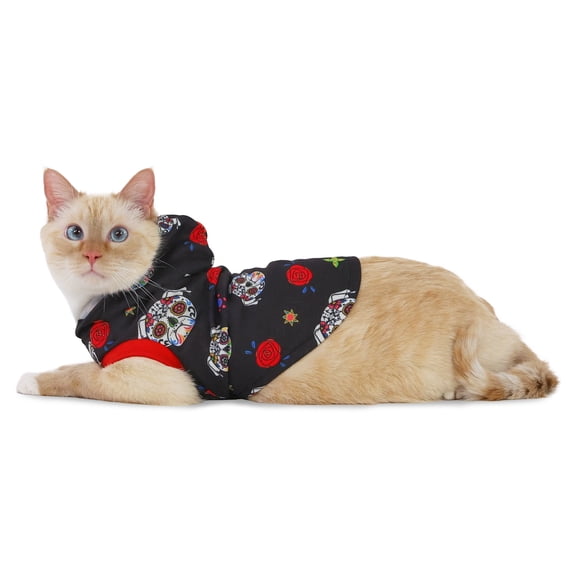 Vibrant Life Halloween Hoodie for Dogs and Cats, Day of the Dead, Black, S