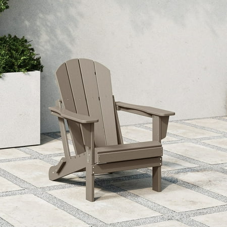 Westintrends Outdoor Folding HDPE Adirondack Chair Patio Seat Weather Resistant Weathered Wood