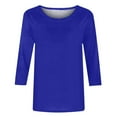 thumbnail image 2 of Blue Young Adult Tops Women's Solid Color Round Neck Slim 3/4 Sleeve T Shirt Top Plus Size Tops for Women, 2 of 5