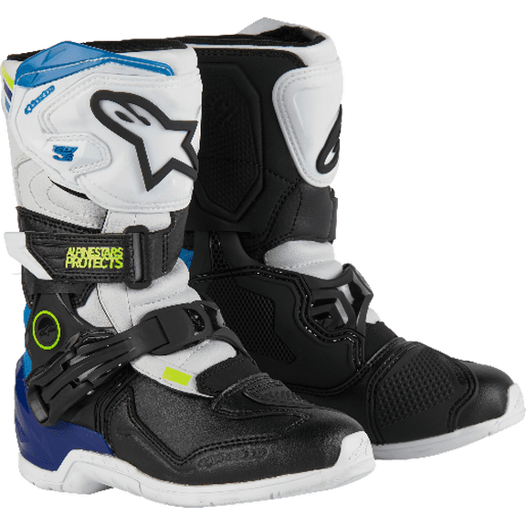 ALPINESTARS 2014524-2179-11 TECH 3S KIDS BOOTS WHT/BLK/ENAMEL BLUE SZ 11