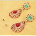 thumbnail image 3 of NEW! Sunsoul by Touchstone Indian Bollywood Bling Perfect Handcrafted Fascinating Floral Red Fuchsia Sky Blue Teal Colors Designer Jewelry Chandelier Earrings In Gold Tone For Women., 3 of 3