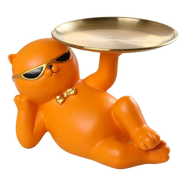 Bandeja de tocador Zulema gato creativa 24x11x15cm naranja
