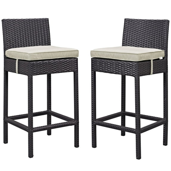 Modern Contemporary Urban Design Outdoor Patio Balcony Bar Stool Chair ( Set of Two), Beige, Rattan