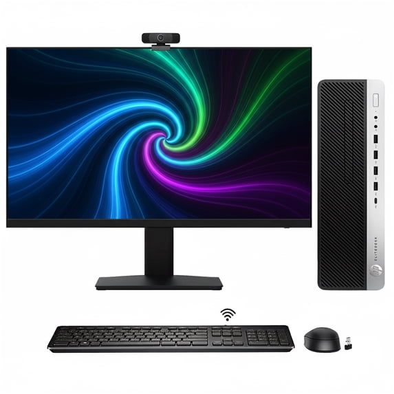 Restored HP SFF Desktop Computer PC, New 24 inch Monitor | Windows 11 Pro | Intel i5 Hexa-Core Processor | 8GB DDR4 RAM | 512GB NVMe SSD | Webcam - (Refurbished)