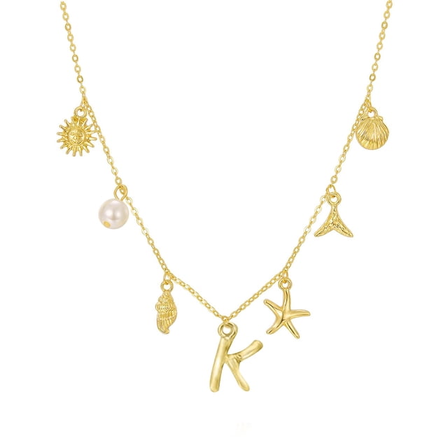 26 Inicial Collar de Encanto para las mujeres Seashell Letra Collares Oro Charms Colgante Boho Verano Seashell Beach Joyería Regalos
