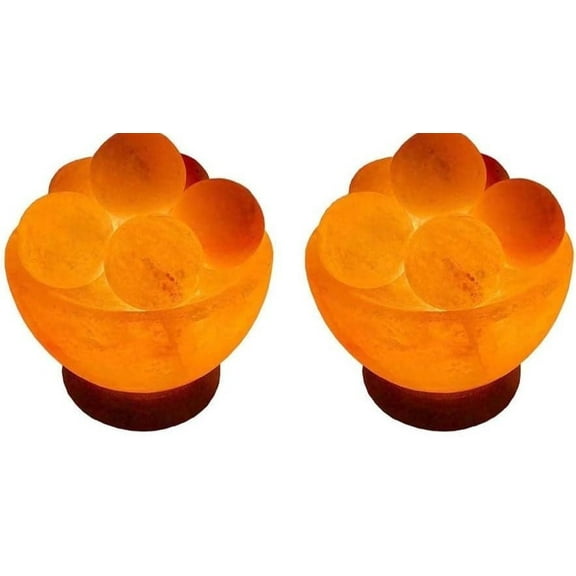 Himalayan Salt Lamp Bowls with Natural Crystal Balls – Hand-Carved Pink Rock Salt with Dimmer Cord & Wooden Base – Purifies Air, Enhances Mood & Sleep – Natural Decor
