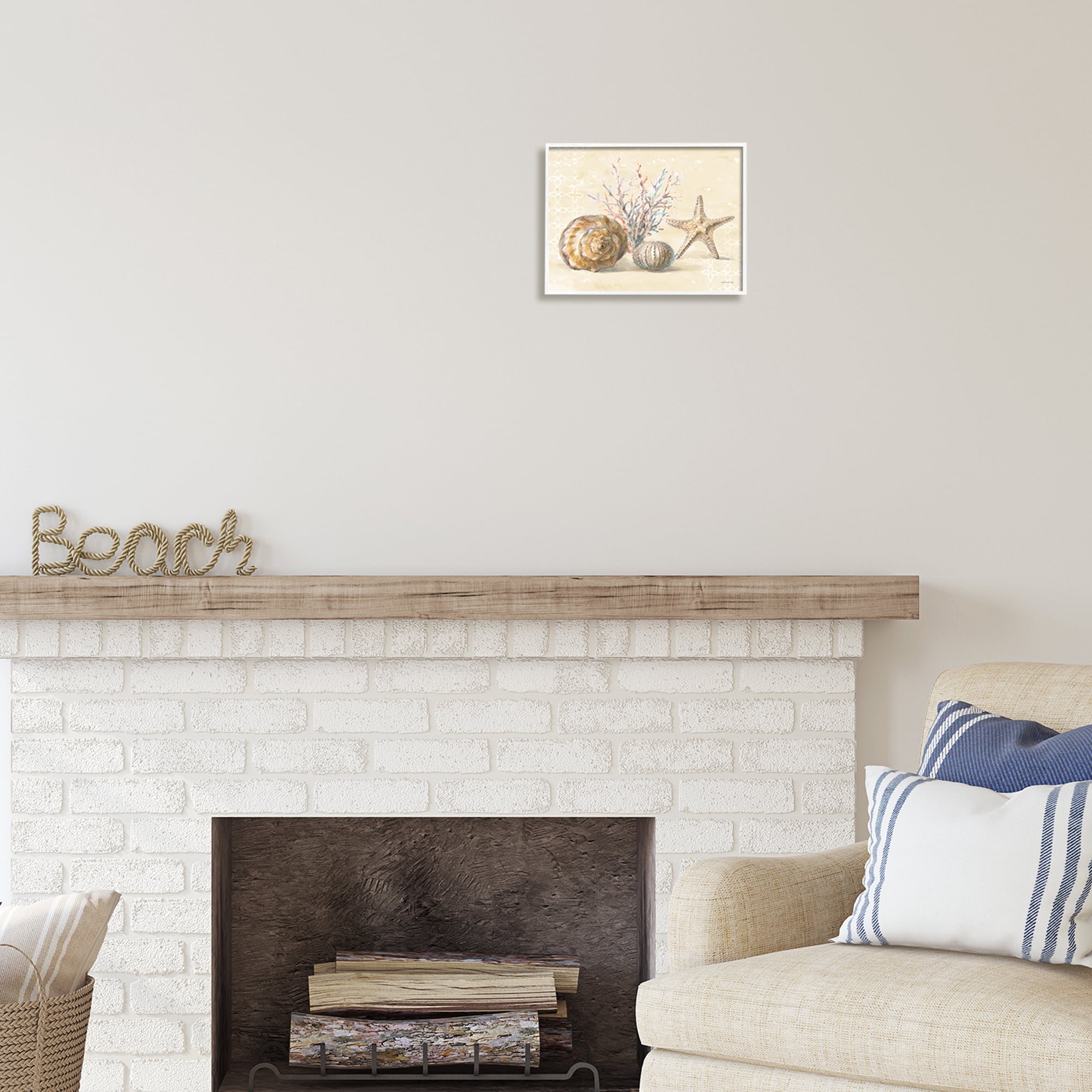 Stupell Industries Sunrise Beach Seashells Animals & Insects Painting White Framed Art Print Wall Art, 14 x 11