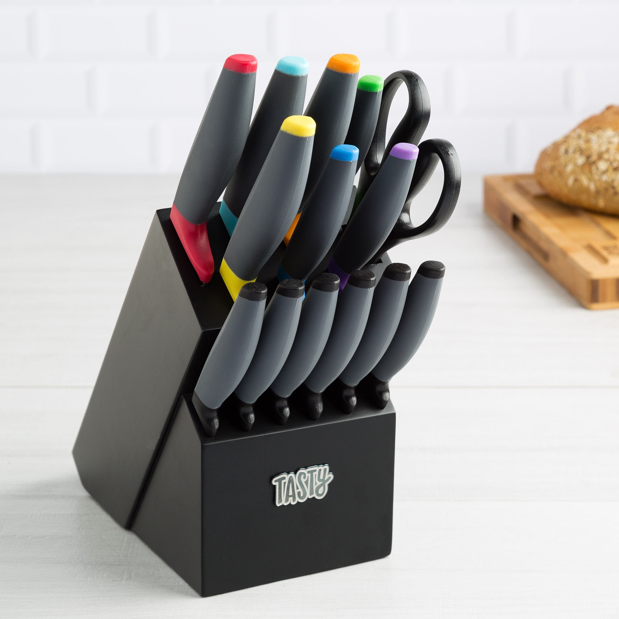 Tasty 15 Piece Block Knife Set, Stainless Steel - Walmart.com - Walmart.com