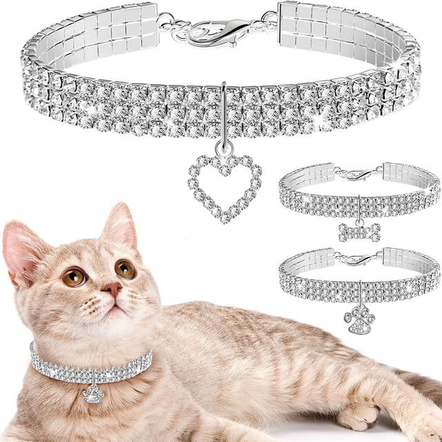 Collares de cristal CHEPIHG para cachorros Y gatos 3 piezas ajustables