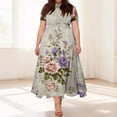 thumbnail image 2 of LWavelet Women's Plus Size Bohemian Patchwork Maxi Dress Short Sleeve Tie Waist Casual Ethnic Dress with Pockets Pink 5XL, 2 of 7