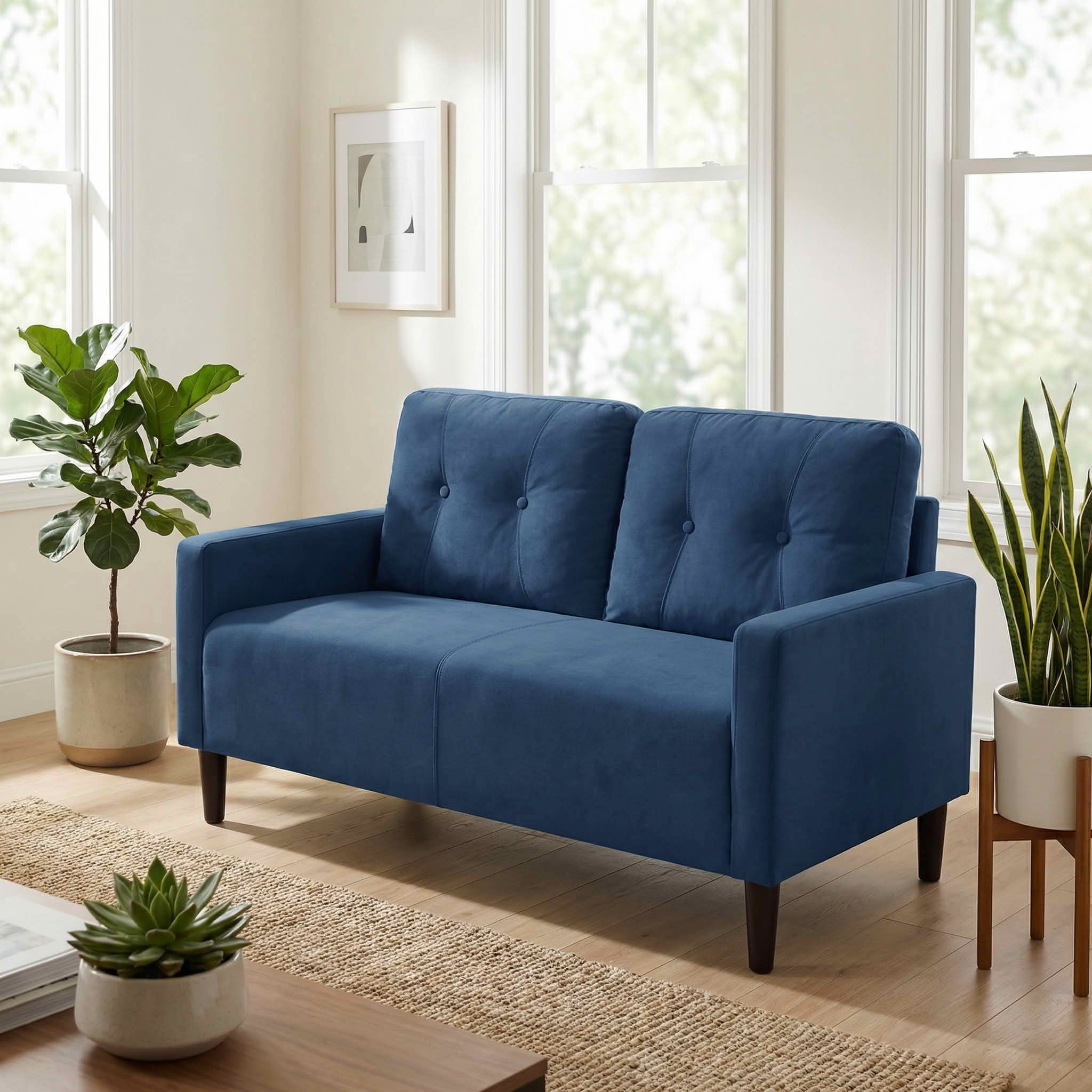 MAYEERTY 50.79" Modern Loveseat Sofa, 2-Seater Linen Blend Couch with Removable Back Cushions, Solid Wood & Metal Frame for Small Spaces