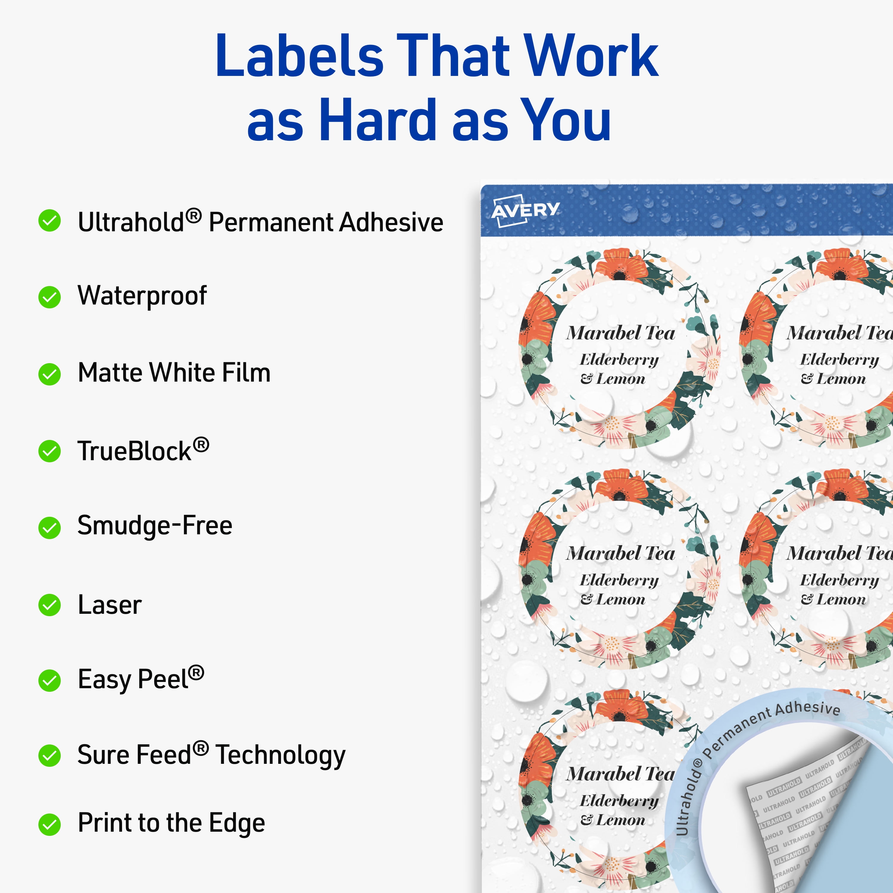 Avery Waterproof Round Labels, 2" Diameter, 300 Total