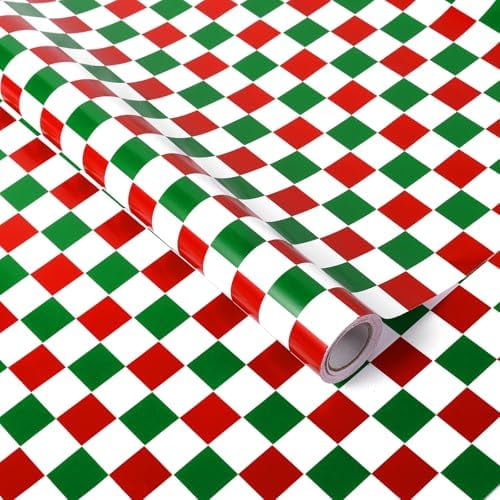 1 Roll Christmas Gingham Plaids Wrapping Paper Roll - Mini Roll - 17 In x 33 Ft - Red Green Buffalo Plaids Gift Wrap Paper for Christmas Winter Party Supplies