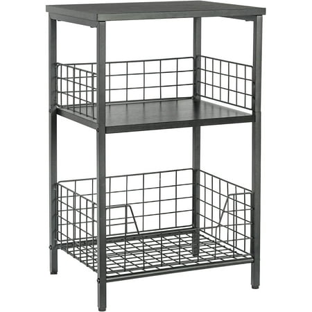 X-cosrack End Table,3 Tier Industrial Side Table,Wood & Metal Frame Nightstand Storage Shelf for Living Room Office Hallway(Black)
