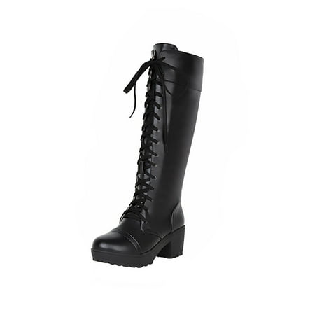 

Yoslce Boots for Women Large Size Thick Heeled High Heeled Waterproof Platform Lace Up High Top Women s Boots Black 39