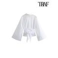 thumbnail image 4 of TRAF-blusa Kimono de manga larga para mujer, camisa con pajarita, botón frontal, Tops elegantes, moda, 4 of 5