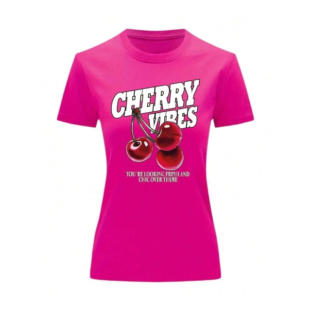 Playera Blusa De Cerezas Cherry Vibes Ropa Para Mujer Color Fucsia Talla Chica Marca Emil SaEs