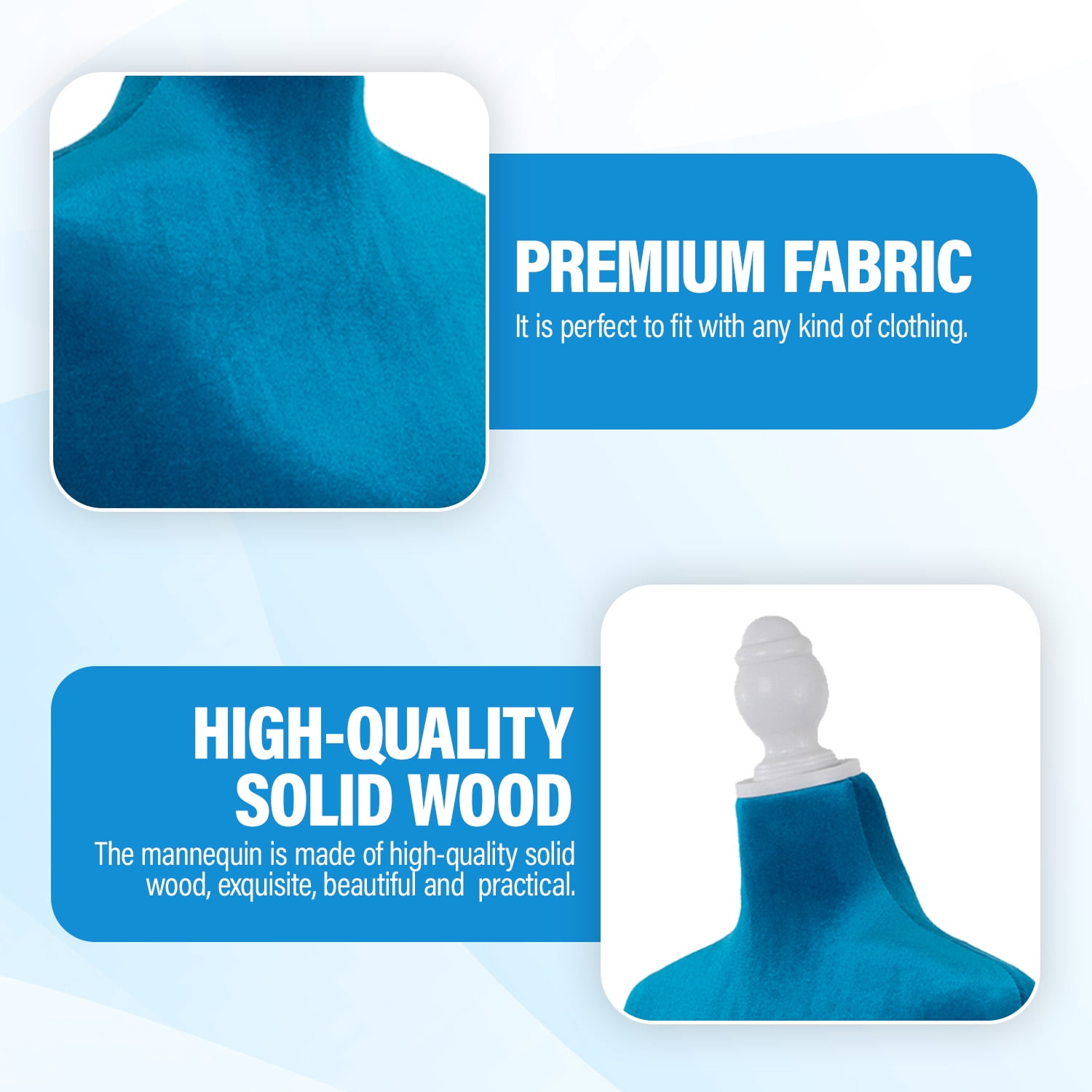 FDW Dress Form Sewing Mannequin - 50-63" Adjustable w/Wooden Tripod Stand，Blue