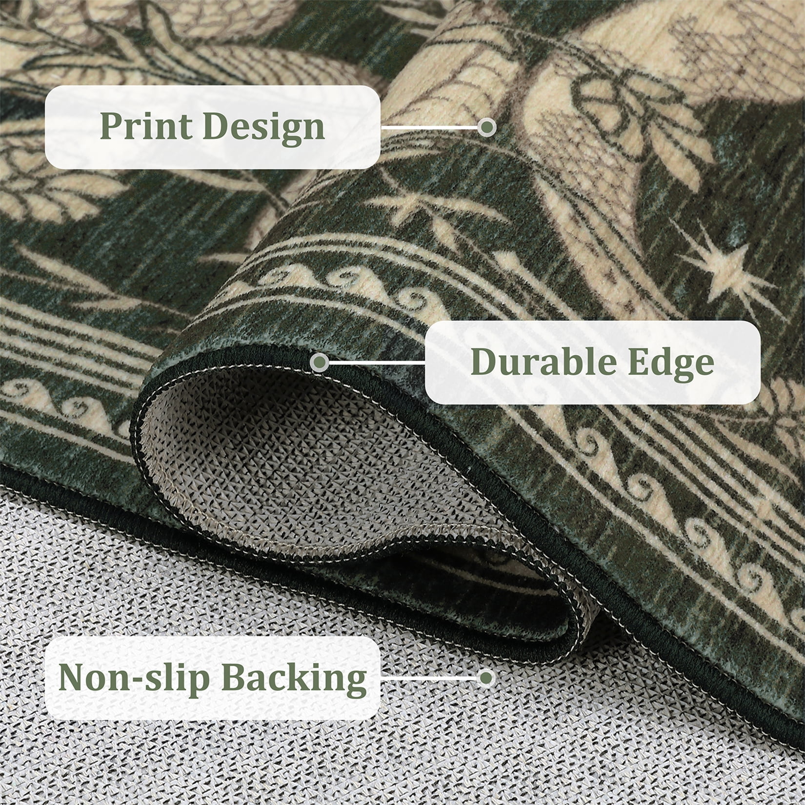 Garvee 5'x7' Modern Snake Printed Area Rug Washable Living Room Rug, Forest Low Pile Stain Resistant Rug Non Slip Carpet for Bedroom Dining Room, Green