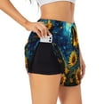 thumbnail image 3 of Lsque Vintage Starry Sky Sunflower Printed Women's Running Shorts with Liner Pockets,Elastic Quick Dry Workout Athletic Gym Yoga Shorts,Womens High Waist Shorts-Large, 3 of 9