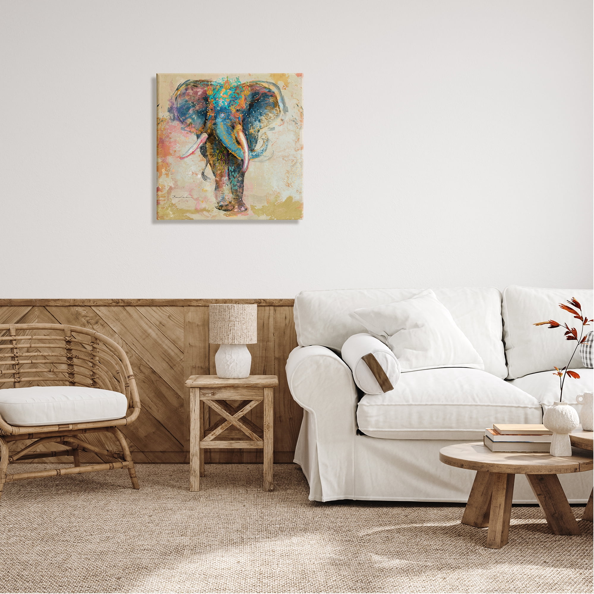 Stupell Vivid Elephant Collage Pattern Animals & Insects Painting Gallery Wrapped Canvas Print Wall Art