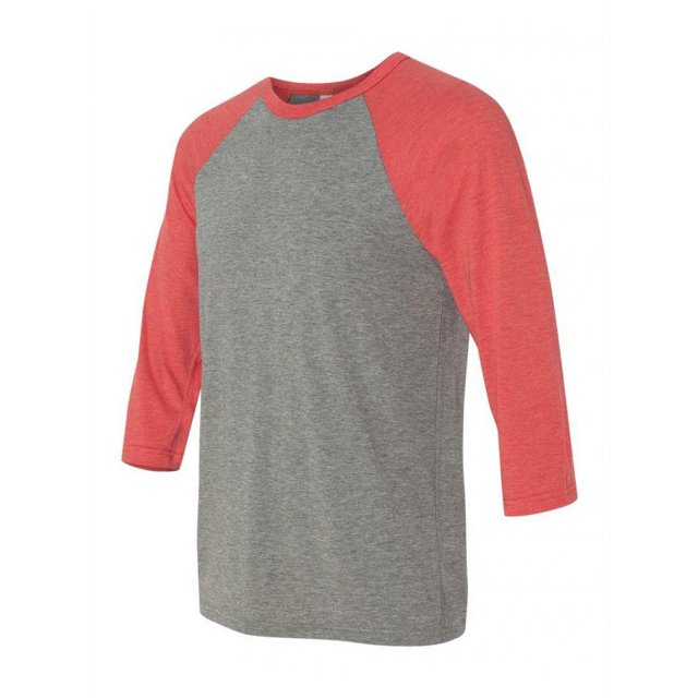 Unisex Three-Quarter Sleeve Baseball Raglan - Red/Grey - X-Large