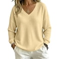 thumbnail image 2 of ClodeEU Women's V Neck Long Sleeve Waffle Tunic Top,Casual Loose Pullover Blouse Yellow,Women's Plus M, 2 of 8
