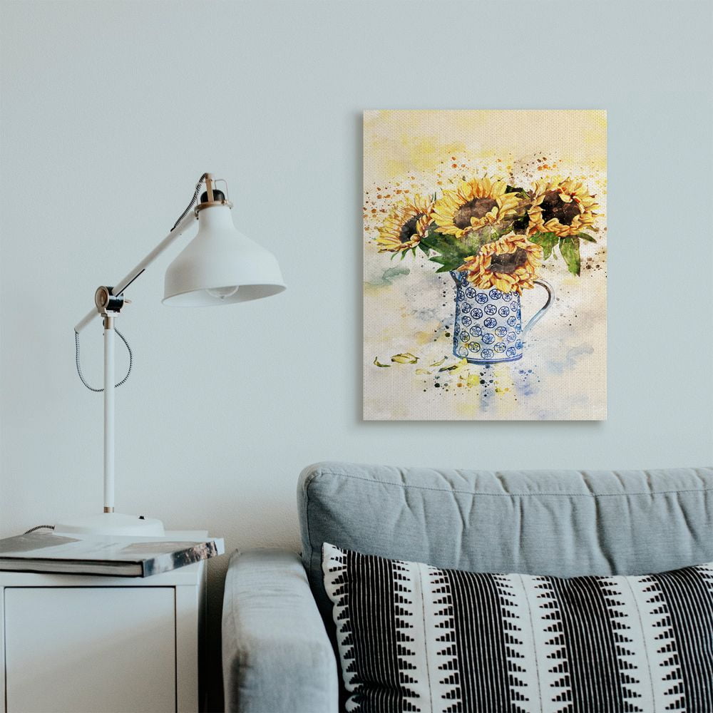 Stupell Industries Sunflower Assortment in Blue Patterned Pitcher Designed by Ziwei Li