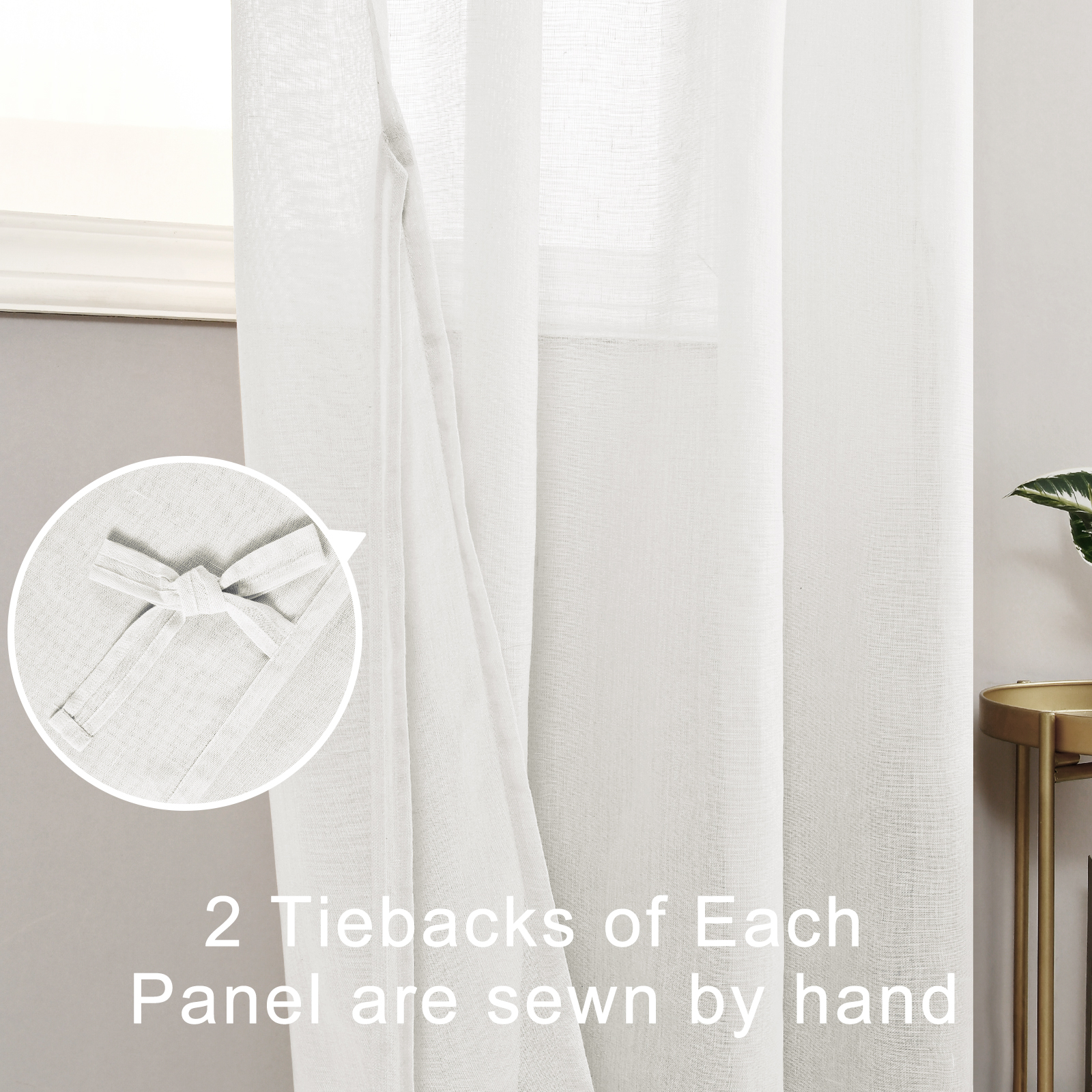 XWZO Linen Semi Sheer Curtains,Privacy Enhancing & Light Filtering Rod Pocket Drapes for Living Room with Tiebacks(Ivory,W70 x L84 Inch,2 Panels)