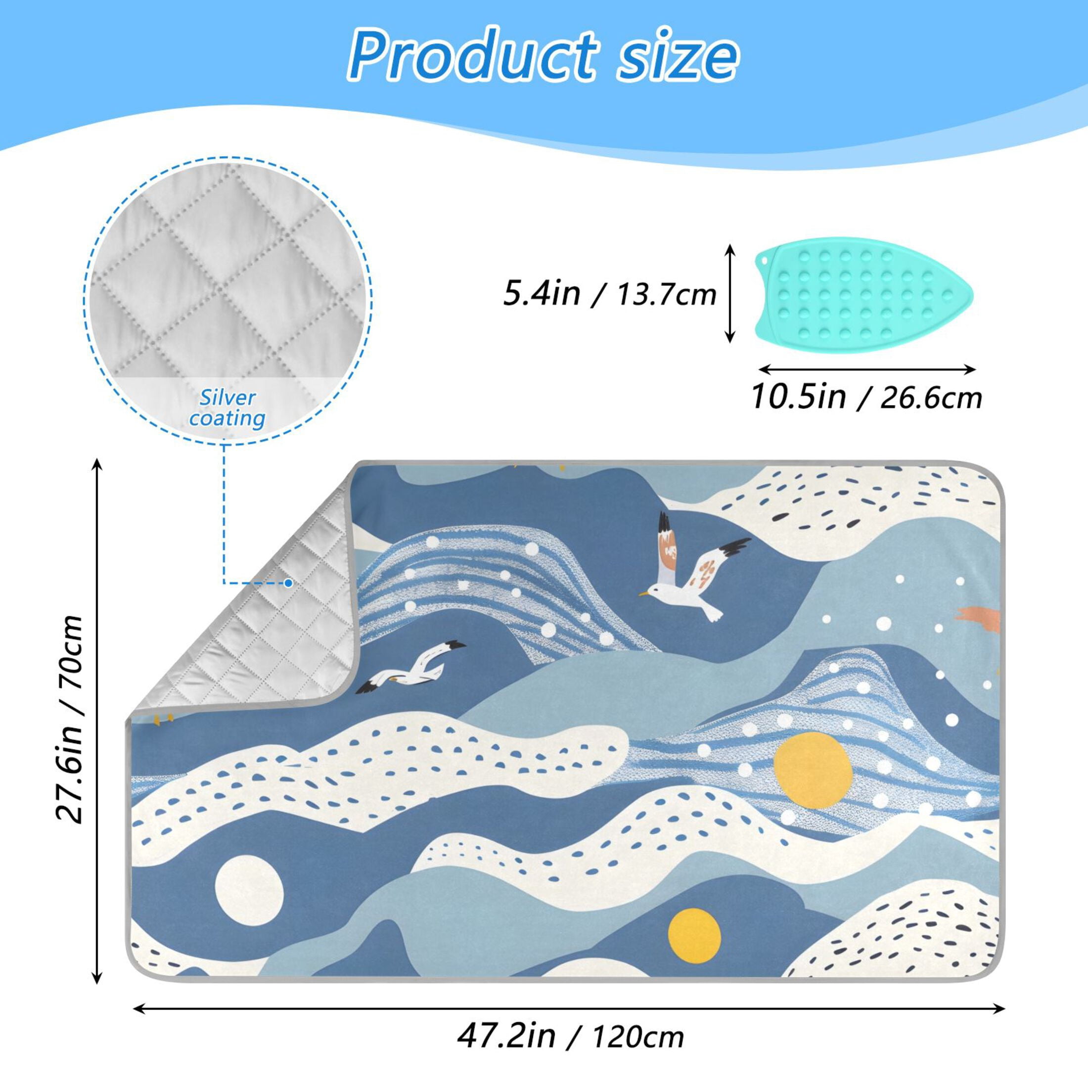 Cute Summer Beach Wave Gulls Ironing Mat Blanket Portable Travel Ironing Pad Heat Resistant Pad 47.2" x 27.6”