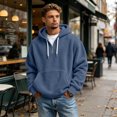 thumbnail image 6 of Pullover Hoodies for Men Polar Fleece Quarter Zip Up Drop Shoulder Sweatshirt Men Drawstring Hooded Street Fashion Pullovers, 6 of 7