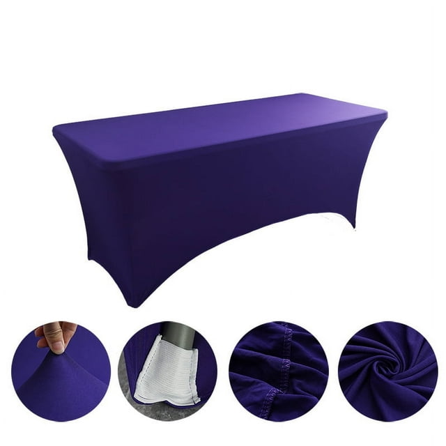 XmhyTop Table Covers for 6 Foot Tables, Spandex Table Covers 6ft, Deep Purple Table Cloths Rectangle 6ft for Events, Wedding, Banquets & Parties